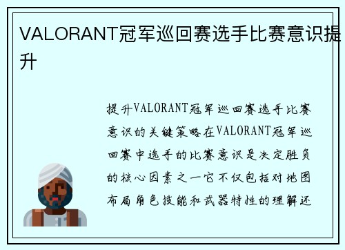 VALORANT冠军巡回赛选手比赛意识提升